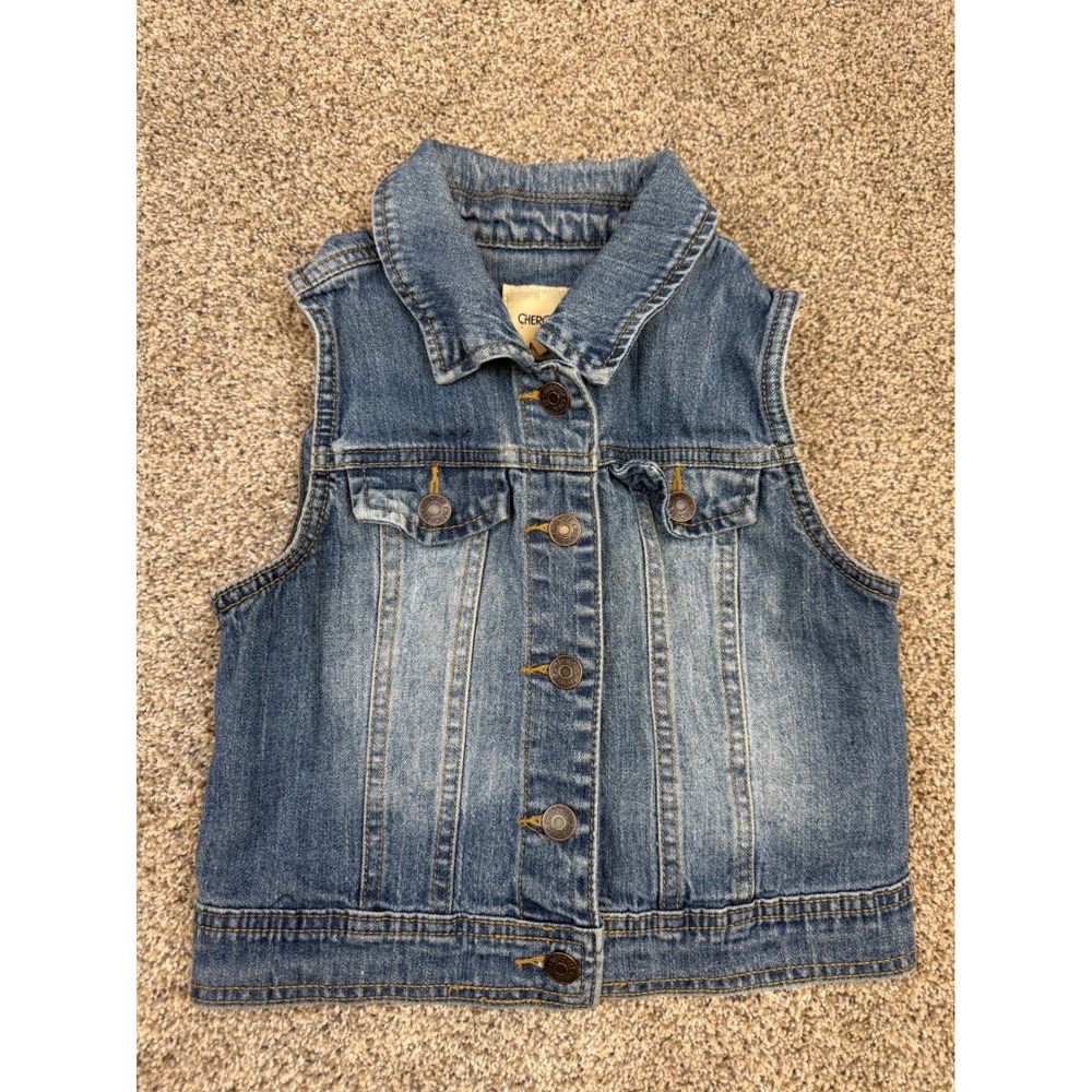 Vintage Cherokee Y2K Western Girls Denim Vest Size M 7/8 Blue Jean Button Up